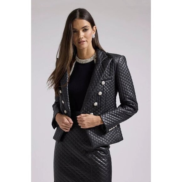 Generation Love Angie Quilted Vegan Leather Blazer Jacket Diamond Quilted XS NWT - Picture 1 of 5